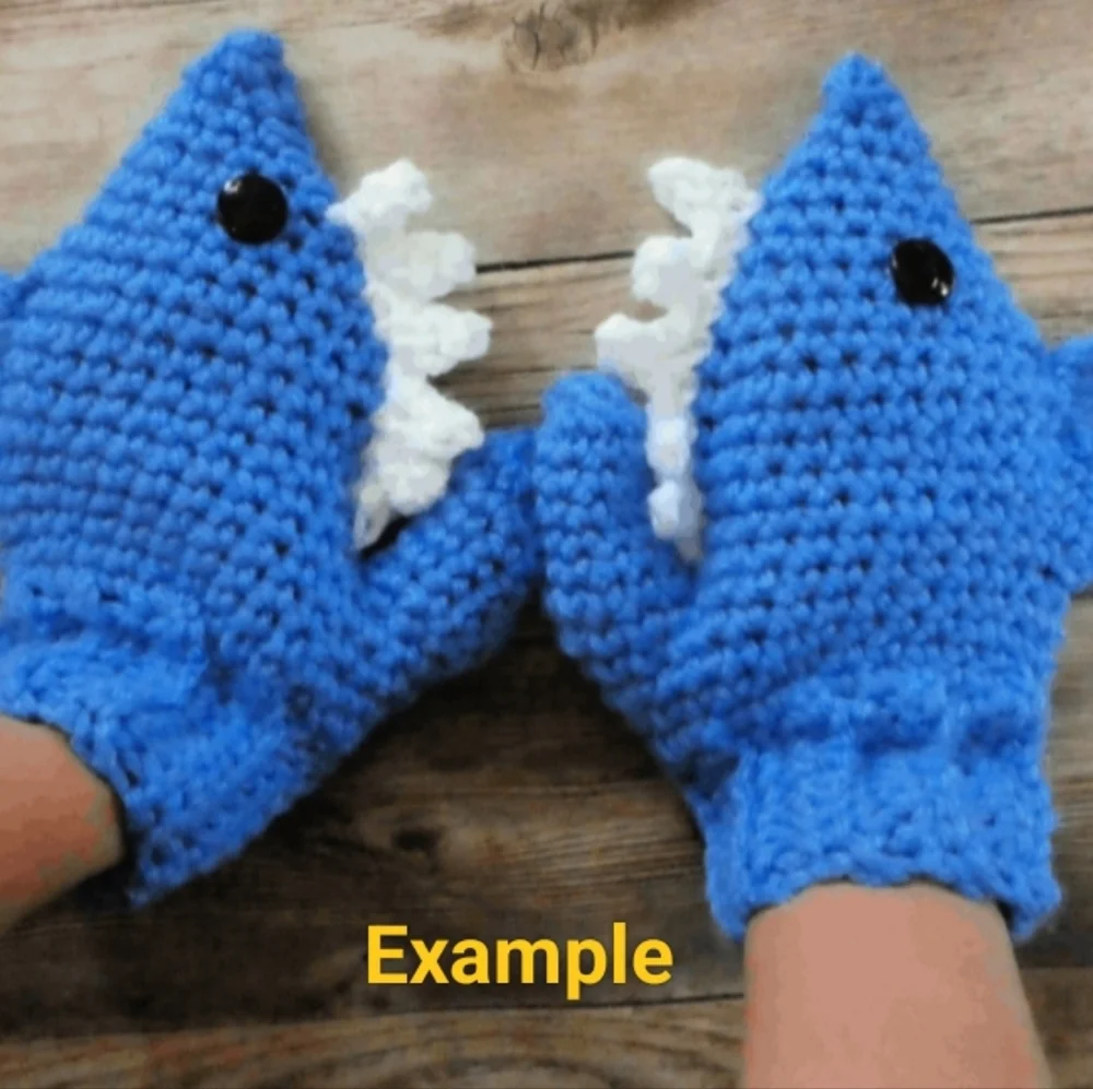 Handmade Crochet Blue Shark Child Mittens